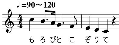 「もろびとこぞりて」の歌い出しの楽譜